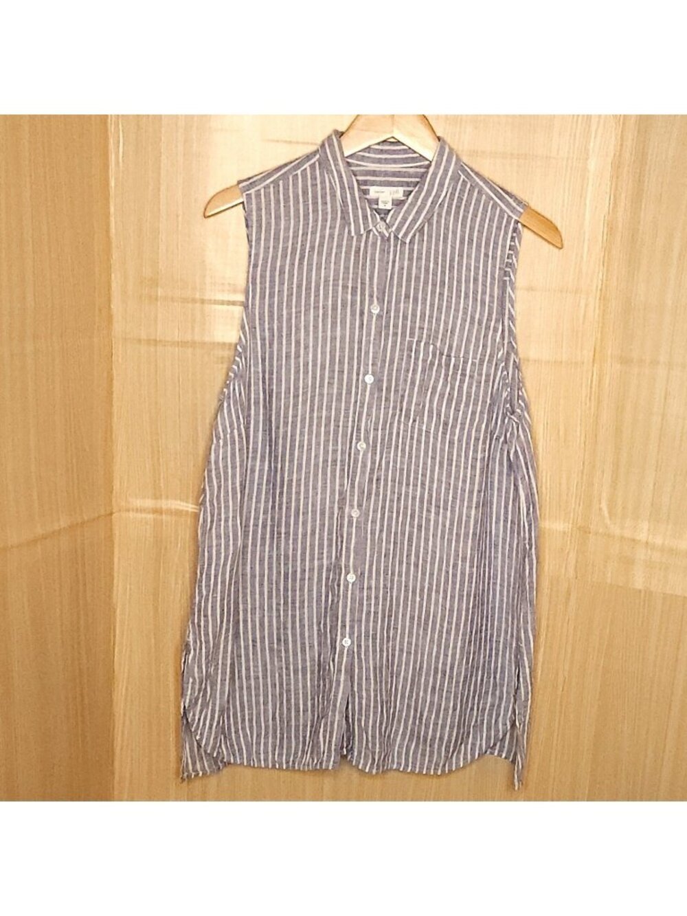 J. Jill Love Linen Blue White Pinstripe Sleeveless Linen Tunic Top Medium